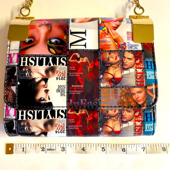 Unique Fashion and Style magazine crossbody bag with gold strap. - Picture 4 of 6